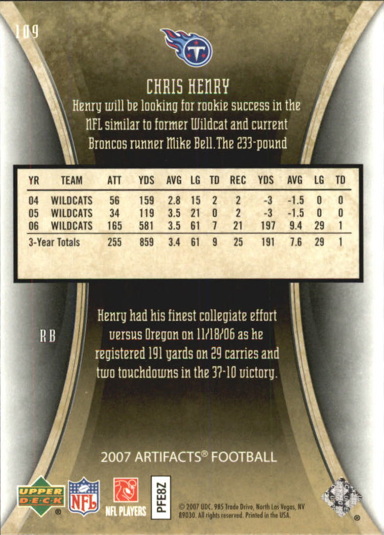2007 Artifacts (Upper Deck) Football "Main Set" Cards #1 to #200 - Bild 213 von 319