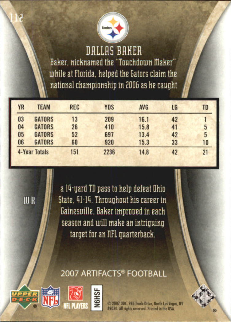 2007 Artifacts (Upper Deck) Football "Main Set" Cards #1 to #200 - Bild 217 von 319