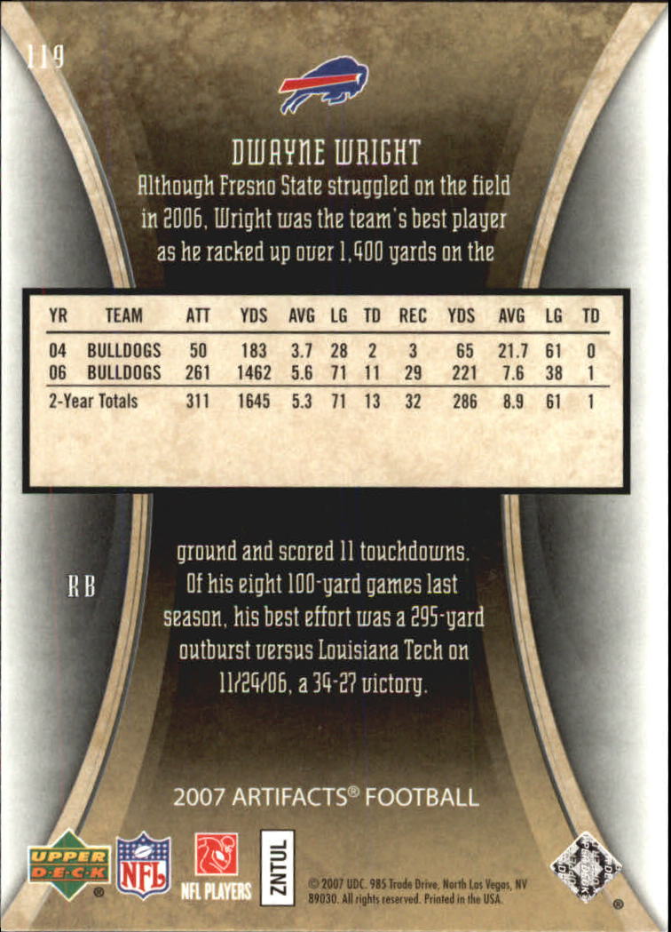 2007 Artifacts (Upper Deck) Football "Main Set" Cards #1 to #200 - Bild 225 von 319