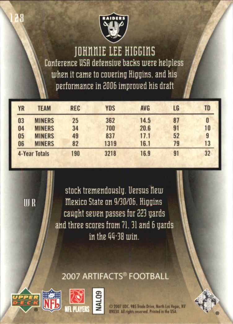 2007 Artifacts (Upper Deck) Football "Main Set" Cards #1 to #200 - Bild 231 von 319