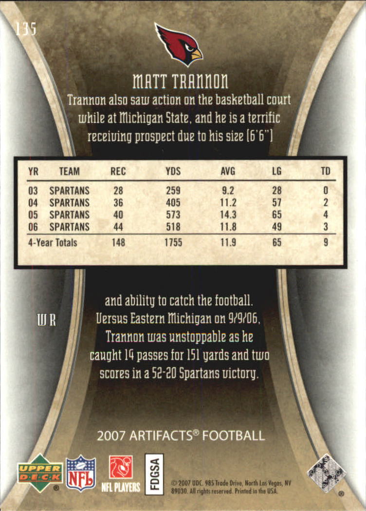 2007 Artifacts (Upper Deck) Football "Main Set" Cards #1 to #200 - Bild 237 von 319