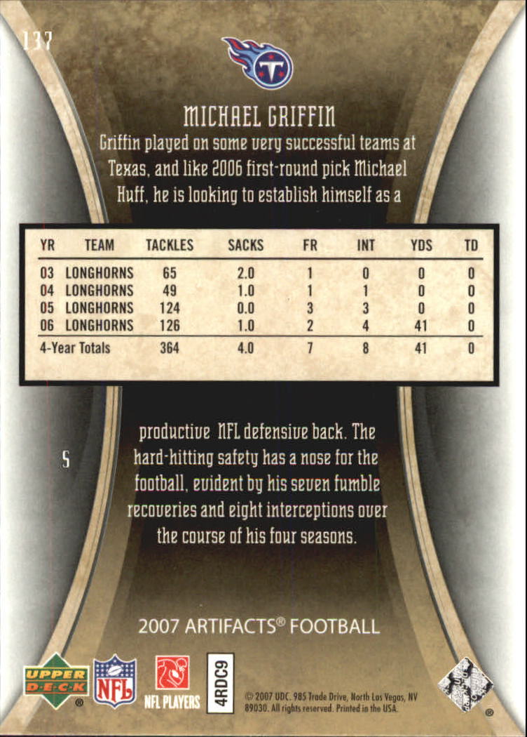 2007 Artifacts (Upper Deck) Football "Main Set" Cards #1 to #200 - Bild 241 von 319