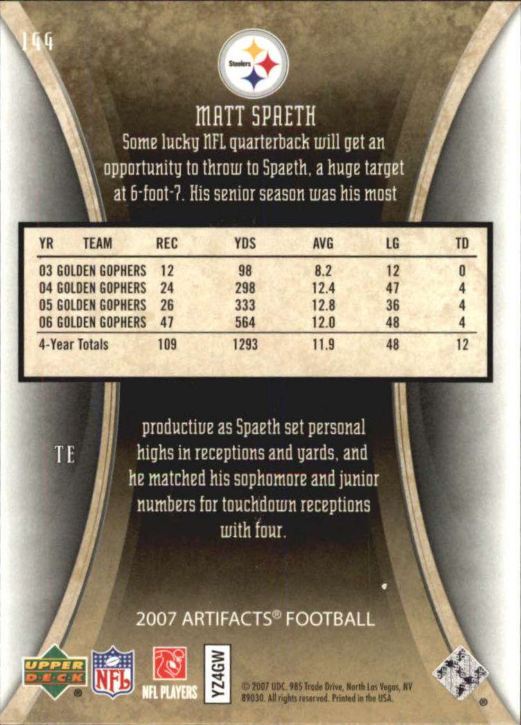 2007 Artifacts (Upper Deck) Football "Main Set" Cards #1 to #200 - Bild 251 von 319