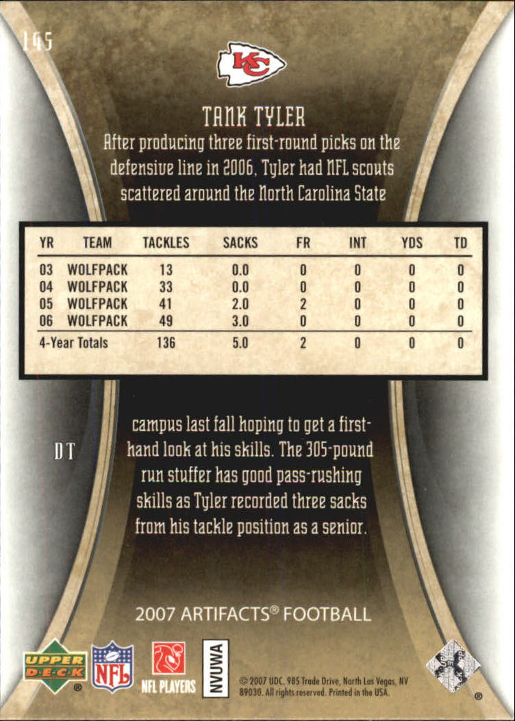 2007 Artifacts (Upper Deck) Football "Main Set" Cards #1 to #200 - Bild 253 von 319