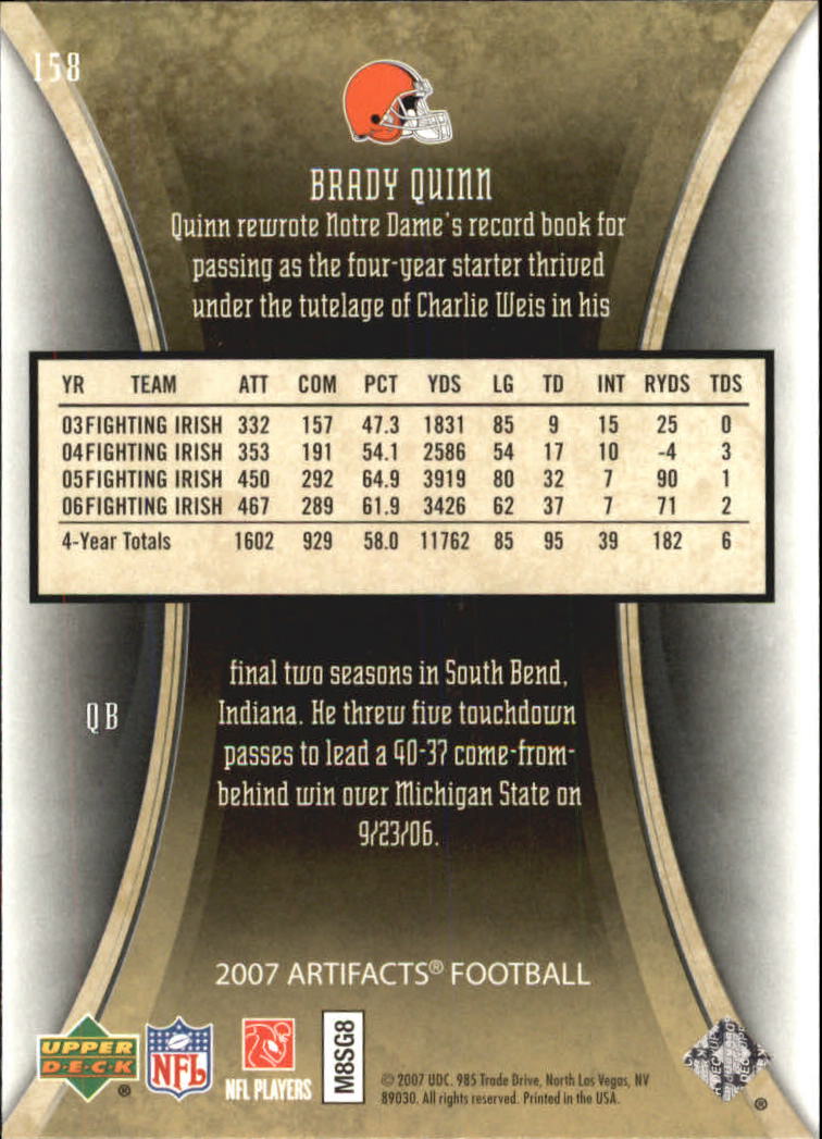 2007 Artifacts (Upper Deck) Football "Main Set" Cards #1 to #200 - Bild 265 von 319