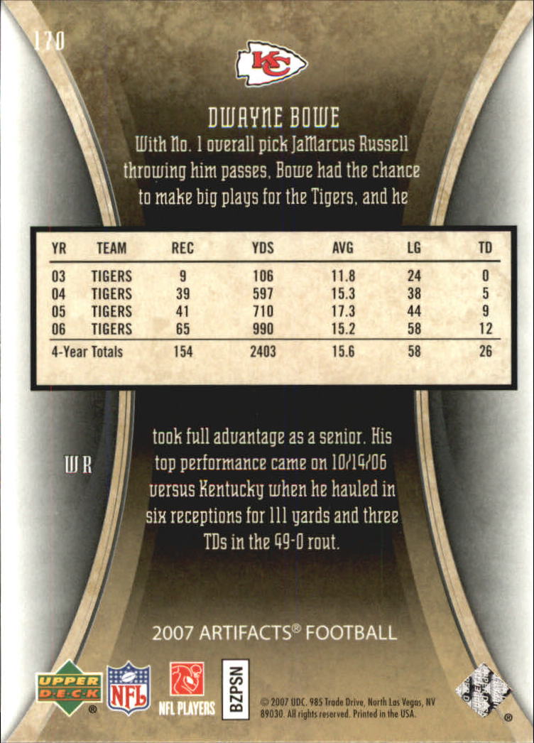 2007 Artifacts (Upper Deck) Football "Main Set" Cards #1 to #200 - Bild 281 von 319