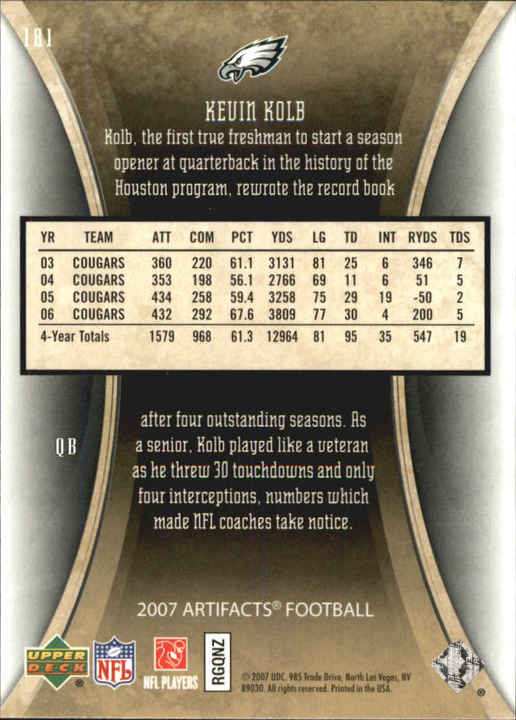 2007 Artifacts (Upper Deck) Football "Main Set" Cards #1 to #200 - Bild 297 von 319