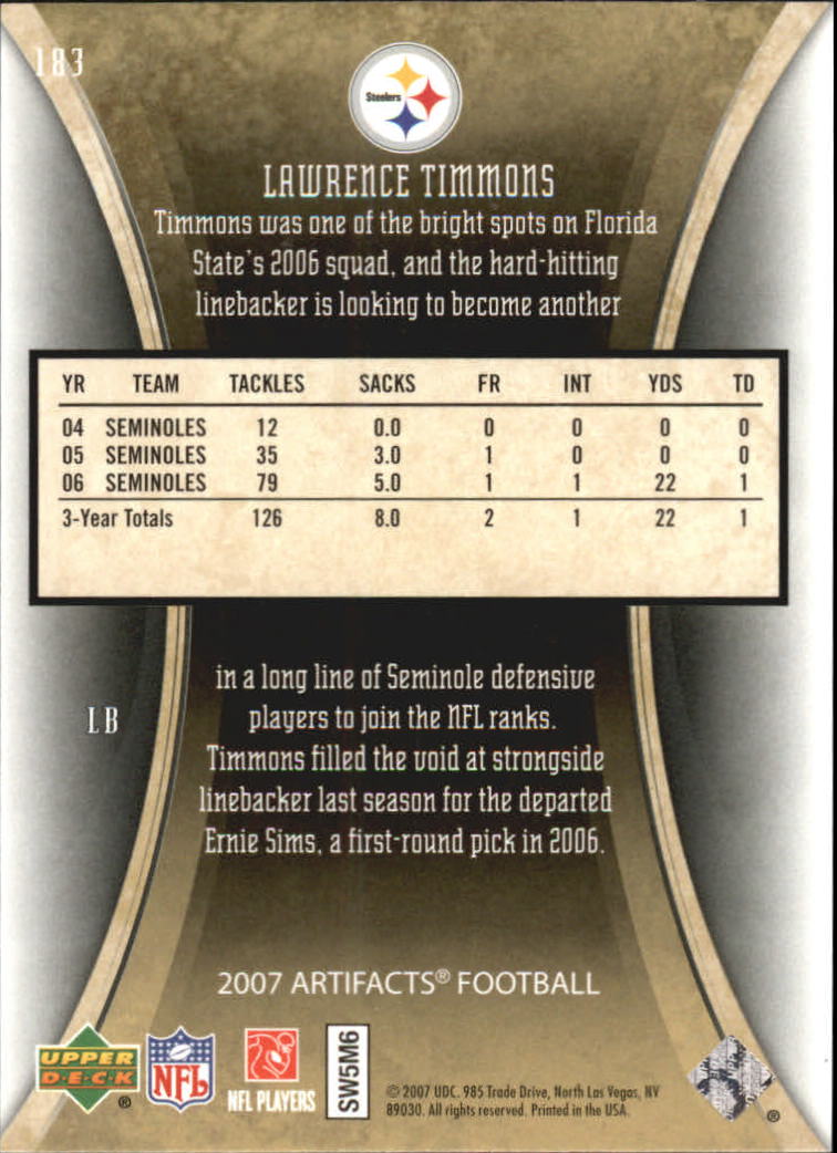2007 Artifacts (Upper Deck) Football "Main Set" Cards #1 to #200 - Bild 301 von 319