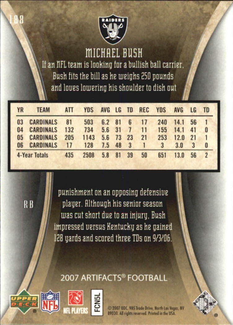 2007 Artifacts (Upper Deck) Football "Main Set" Cards #1 to #200 - Bild 305 von 319