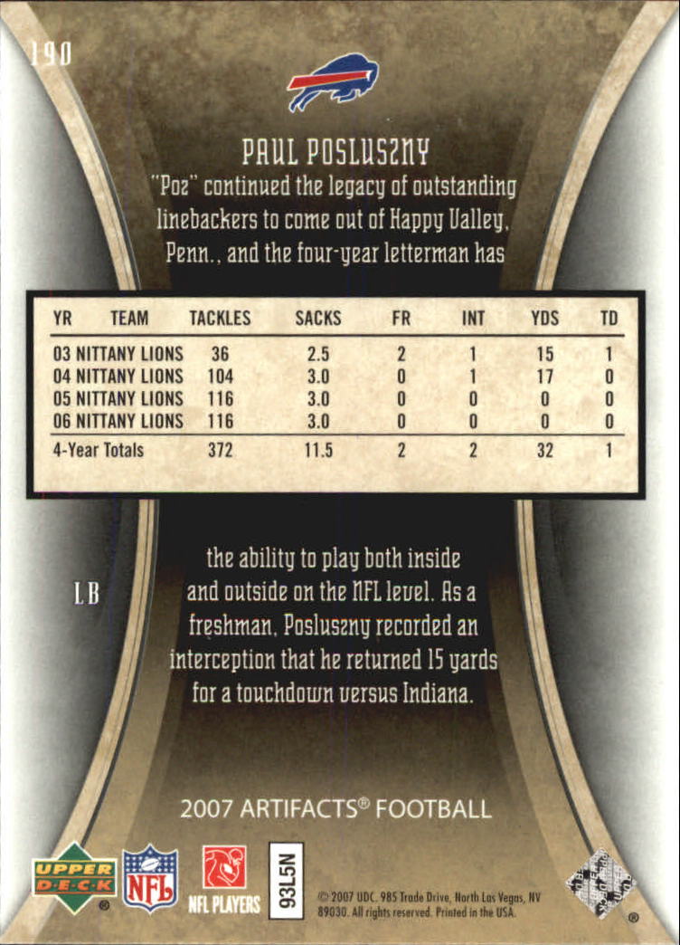 2007 Artifacts (Upper Deck) Football "Main Set" Cards #1 to #200 - Bild 307 von 319