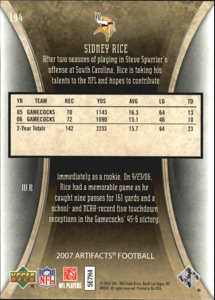 2007 Artifacts (Upper Deck) Football "Main Set" Cards #1 to #200 - Bild 313 von 319