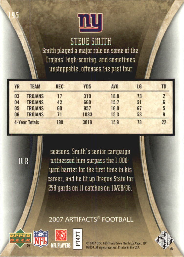 2007 Artifacts (Upper Deck) Football "Main Set" Cards #1 to #200 - Bild 315 von 319