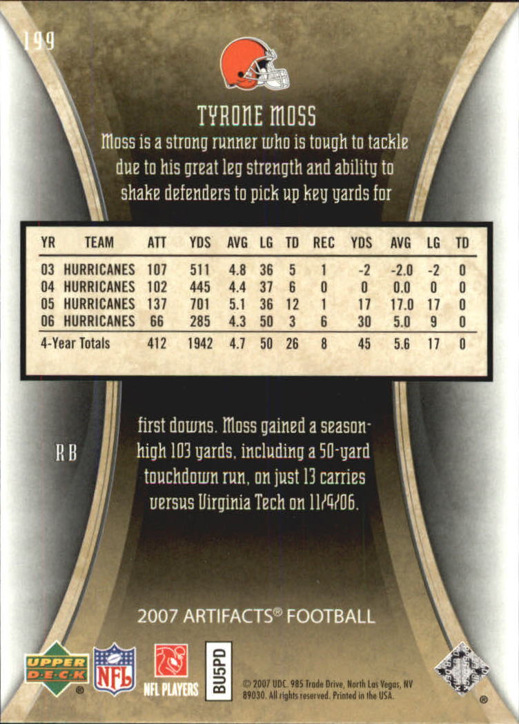 2007 Artifacts (Upper Deck) Football "Main Set" Cards #1 to #200 - Bild 319 von 319