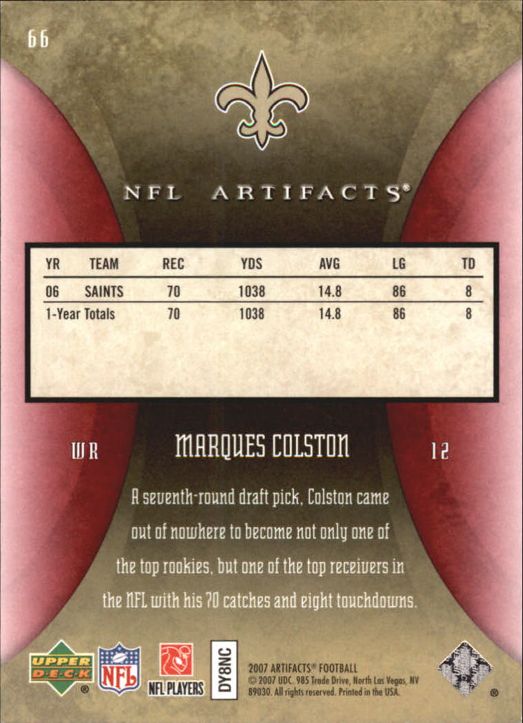 2007 Artifacts Red #66 Marques Colston back image