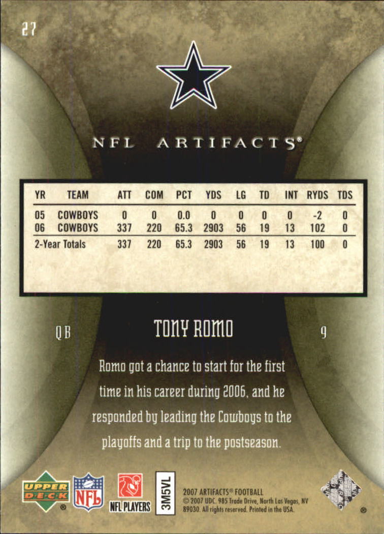 2007 Artifacts Green #27 Tony Romo back image