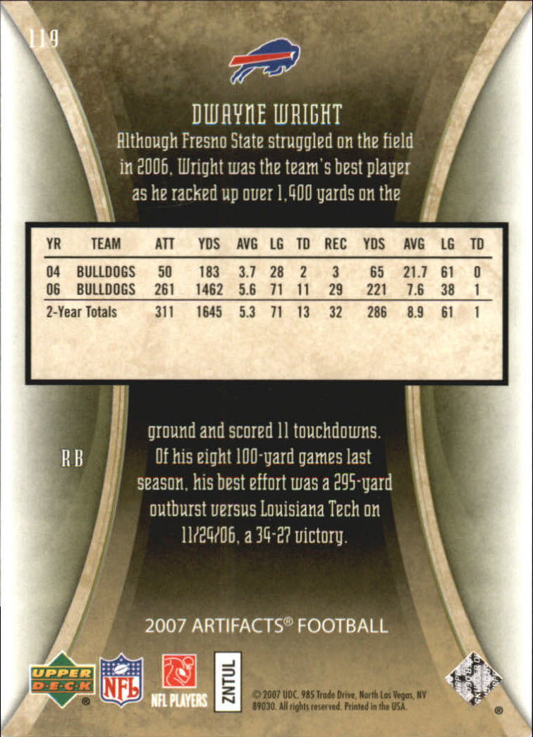 2007 Artifacts Green #119 Dwayne Wright back image