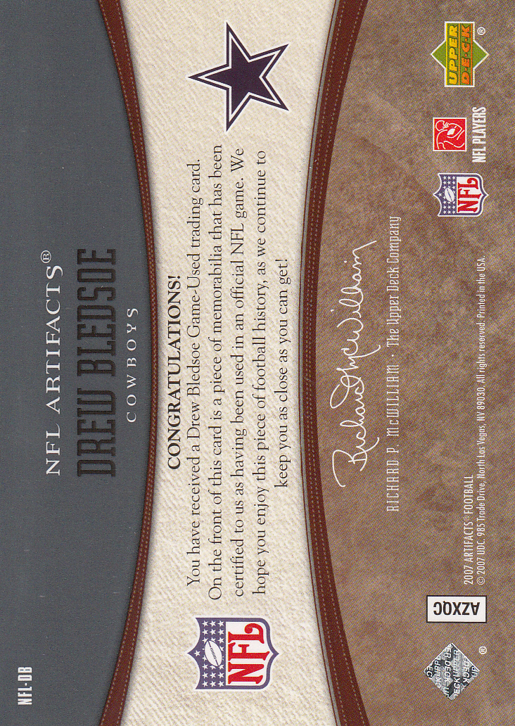 2007 Artifacts NFL Artifacts #NFLDB Drew Bledsoe back image