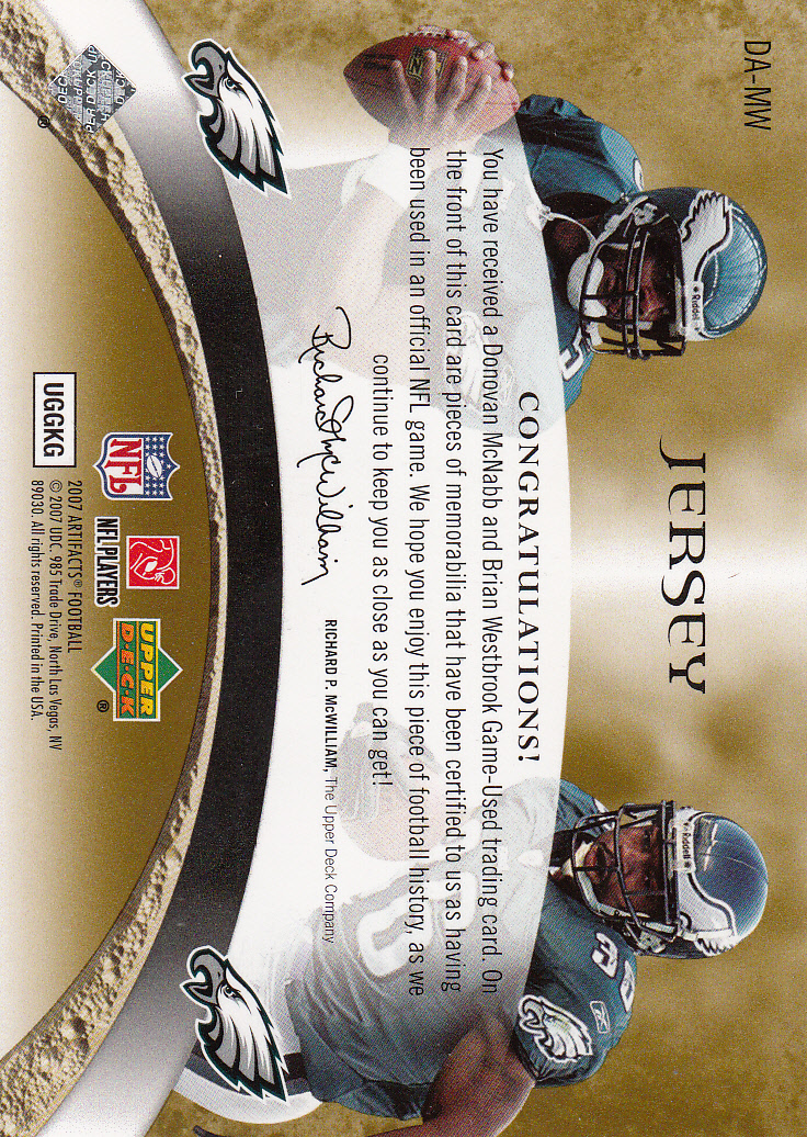 2007 Artifacts NFL Artifacts Dual #MW Donovan McNabb/Brian Westbrook back image