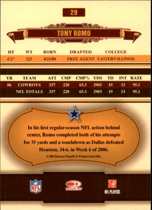 2007 Donruss Classics #29 Tony Romo back image