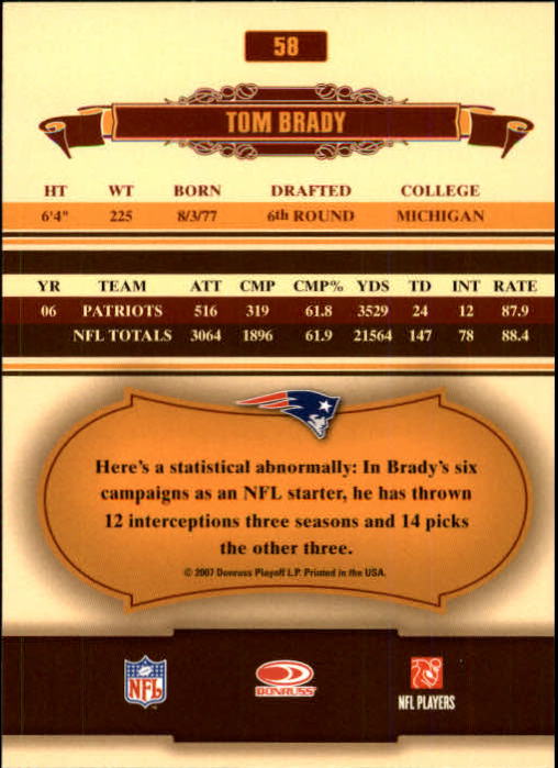 2007 Donruss Classics #58 Tom Brady back image