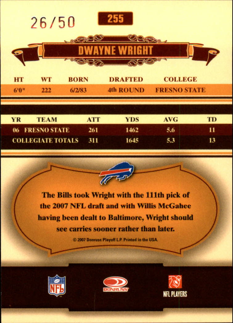 2007 Donruss Classics Timeless Tributes Silver #255 Dwayne Wright back image