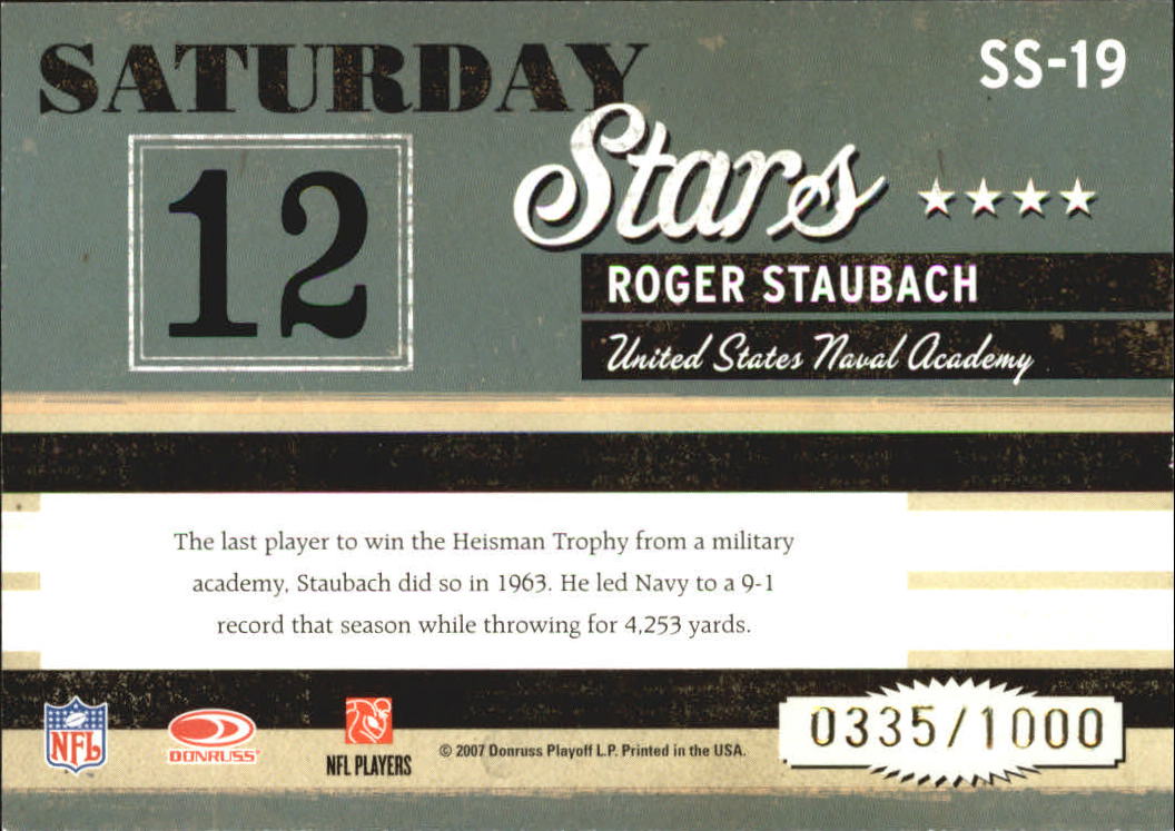 2007 Donruss Classics Saturday Stars Bronze #19 Roger Staubach back image