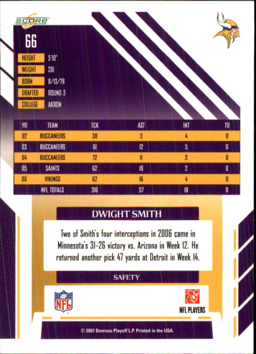 2007 Score #66 Dwight Smith back image