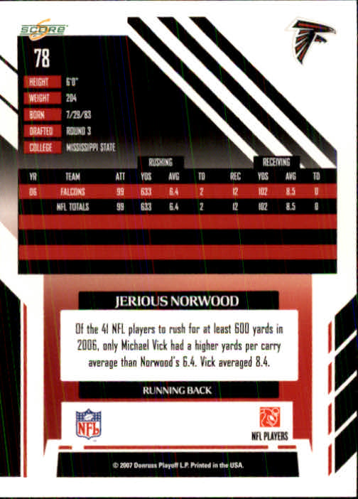 2007 Score #78 Jerious Norwood back image