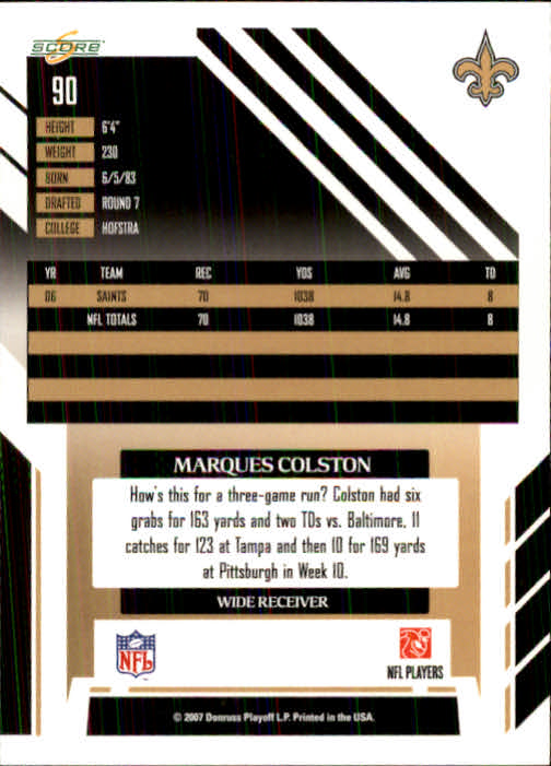 2007 Score #90 Marques Colston back image