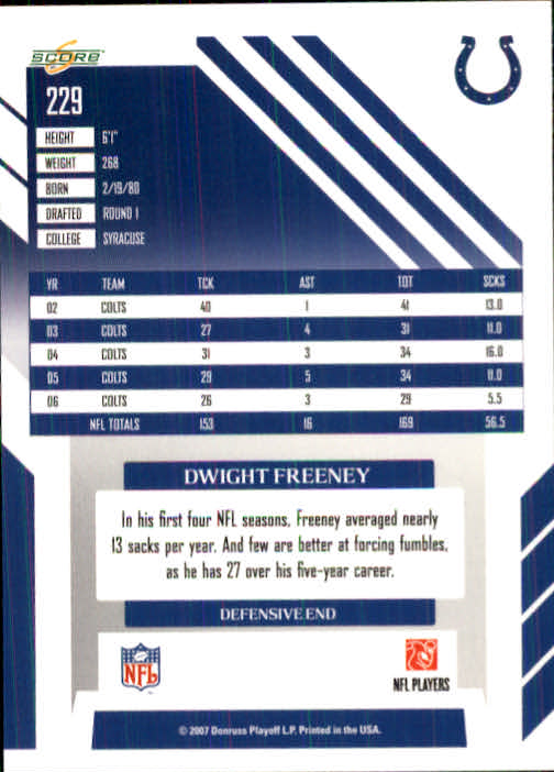 2007 Score #229 Dwight Freeney back image