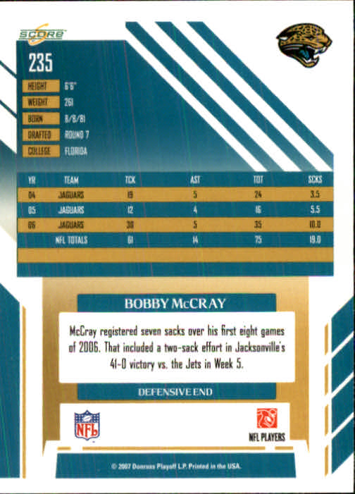 2007 Score #235 Bobby McCray back image