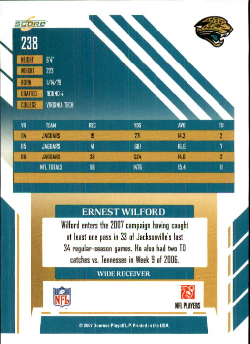 2007 Score #238 Ernest Wilford back image