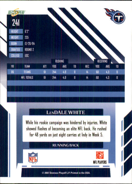 2007 Score #241 LenDale White back image