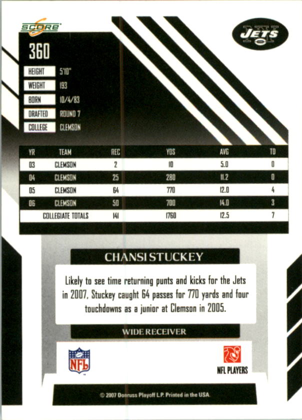 2007 Score 360 Chansi Stuckey RC NMMT Beckett