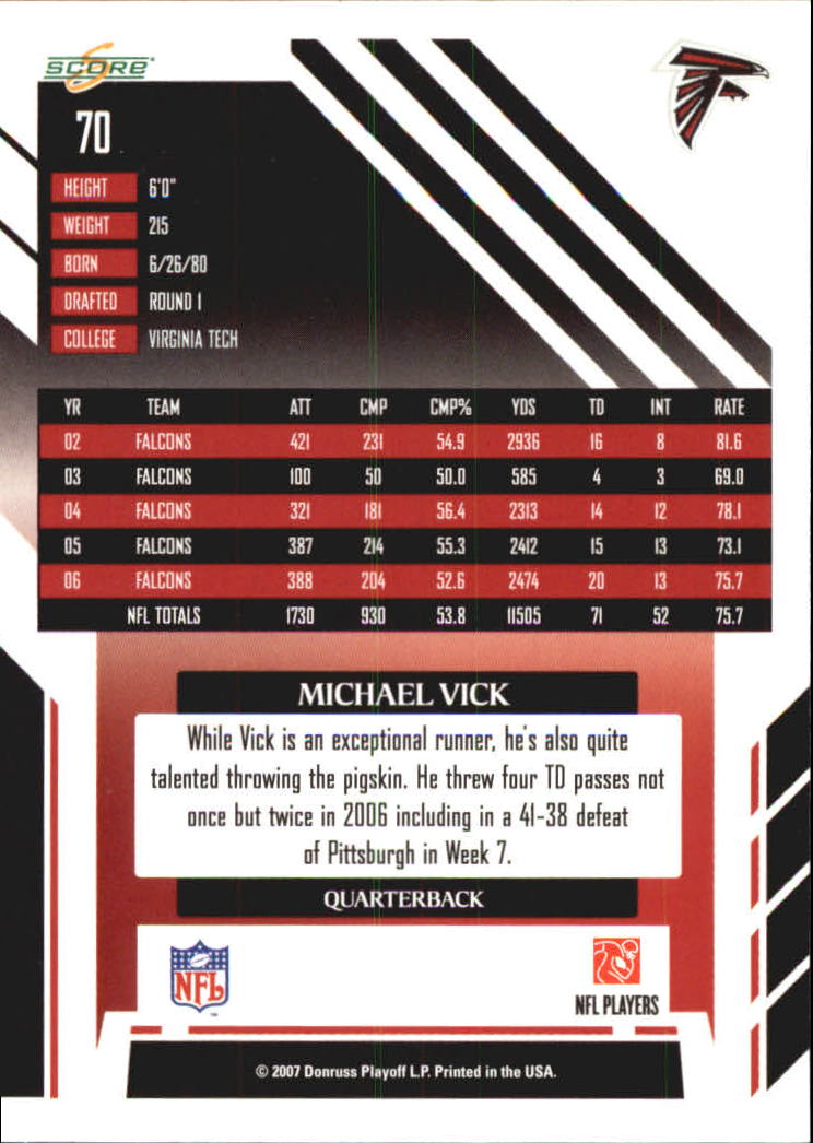 2007 Score Glossy #70 Michael Vick back image