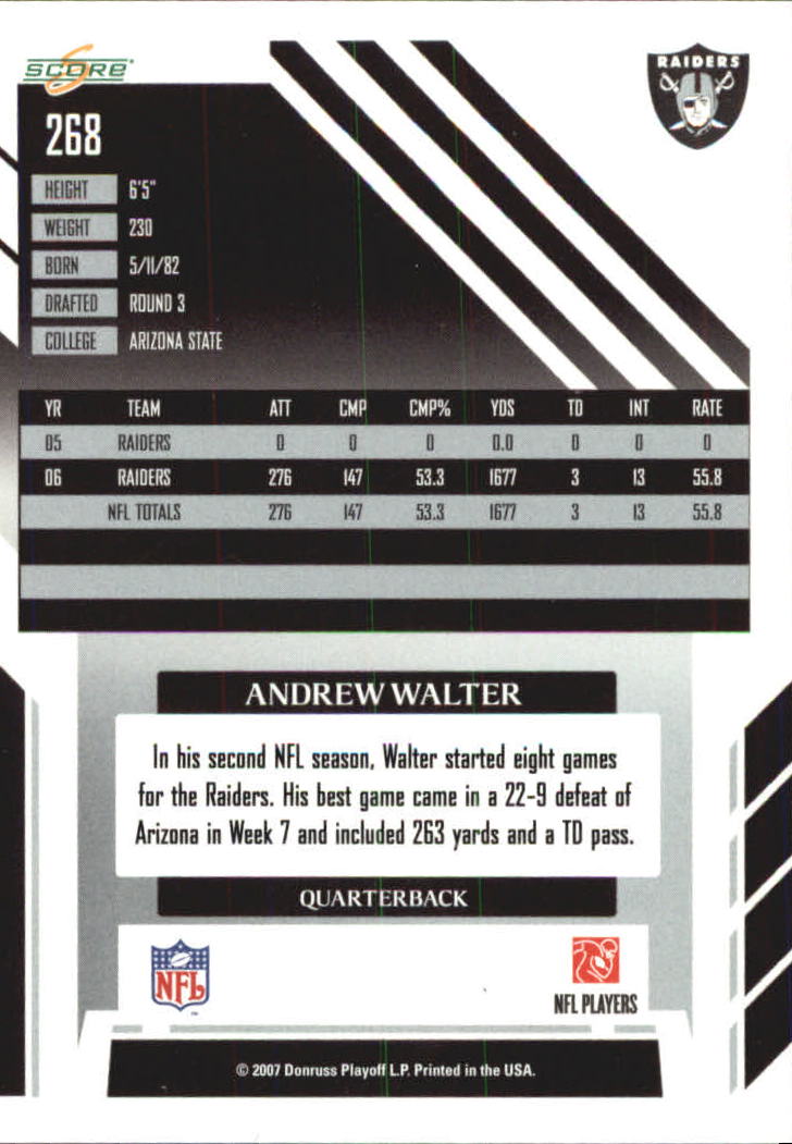 2007 Score Atomic #268 Andrew Walter back image