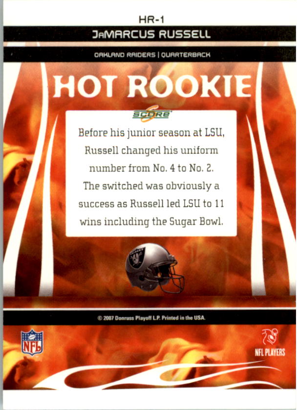2007 Score Hot Rookies #1 JaMarcus Russell back image
