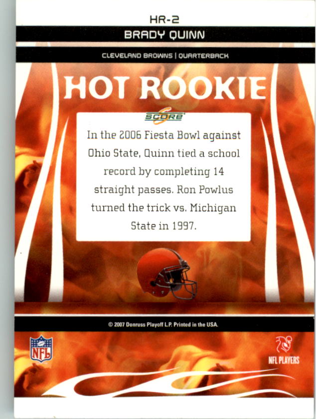 2007 Score Hot Rookies #2 Brady Quinn back image
