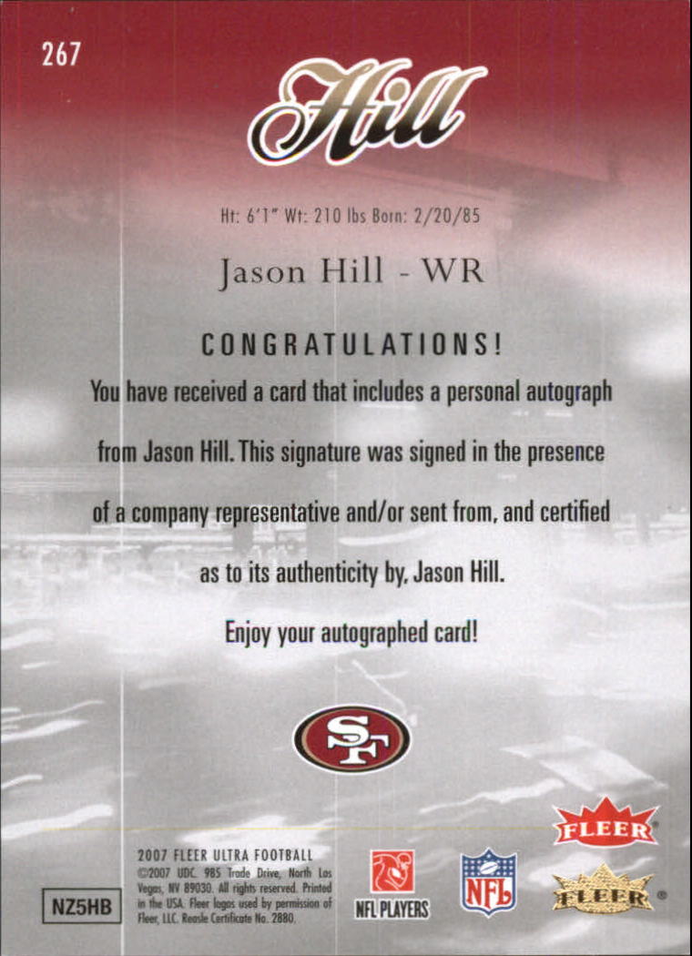 2007 Ultra Rookie Autographs #267 Jason Hill back image