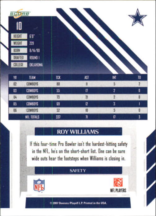 2007 Select #10 Roy Williams S back image