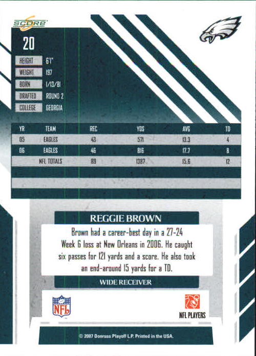 2007 Select #20 Reggie Brown back image