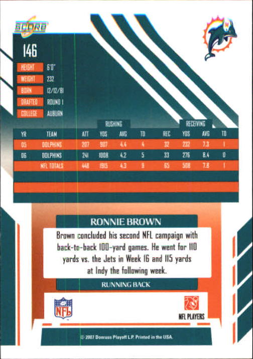 2007 Select #146 Ronnie Brown back image