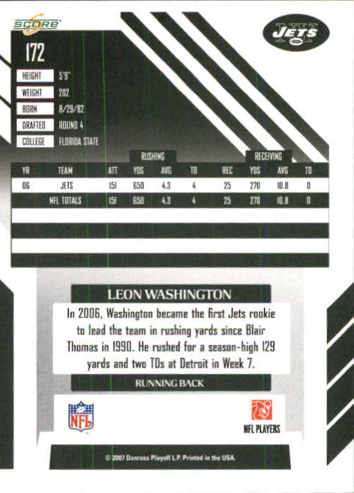 2007 Select #172 Leon Washington back image