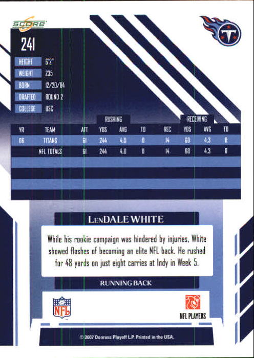 2007 Select #241 LenDale White back image