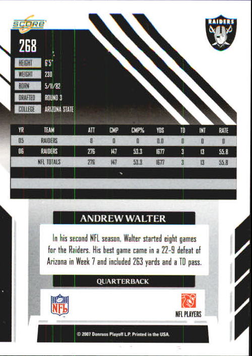 2007 Select #268 Andrew Walter back image