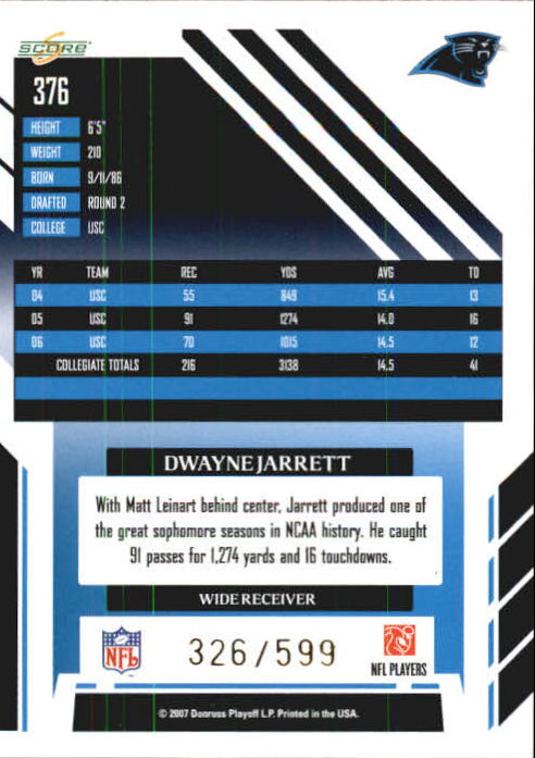 2007 Select #376 Dwayne Jarrett RC back image