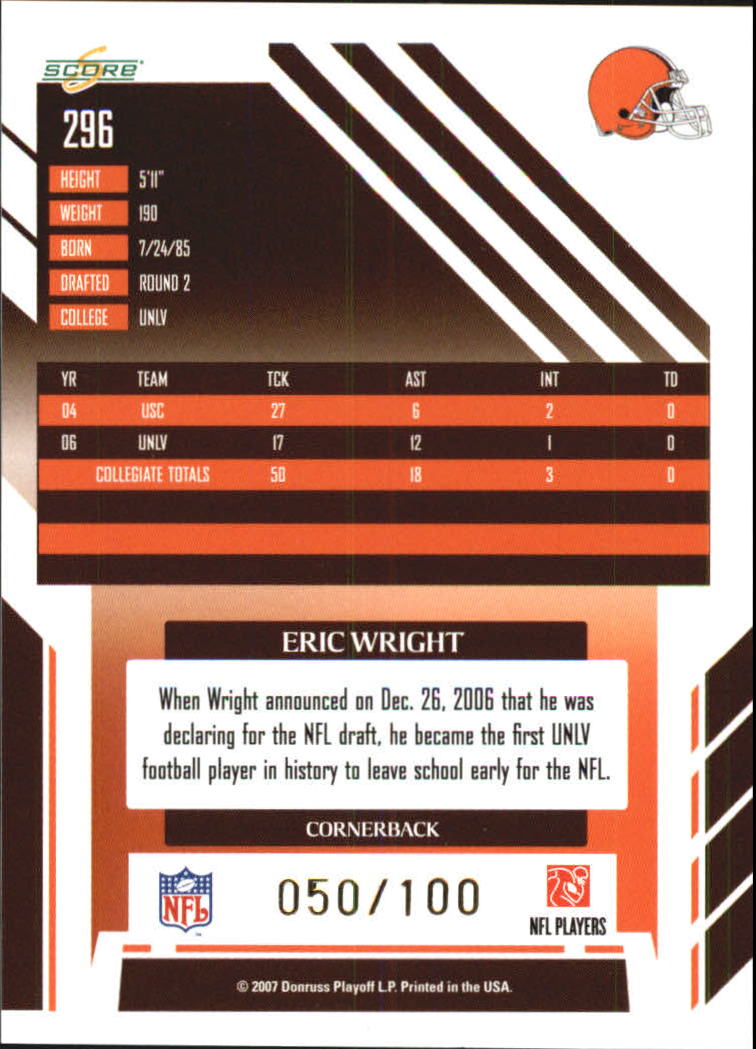 2007 Select Scorecard #296 Eric Wright back image