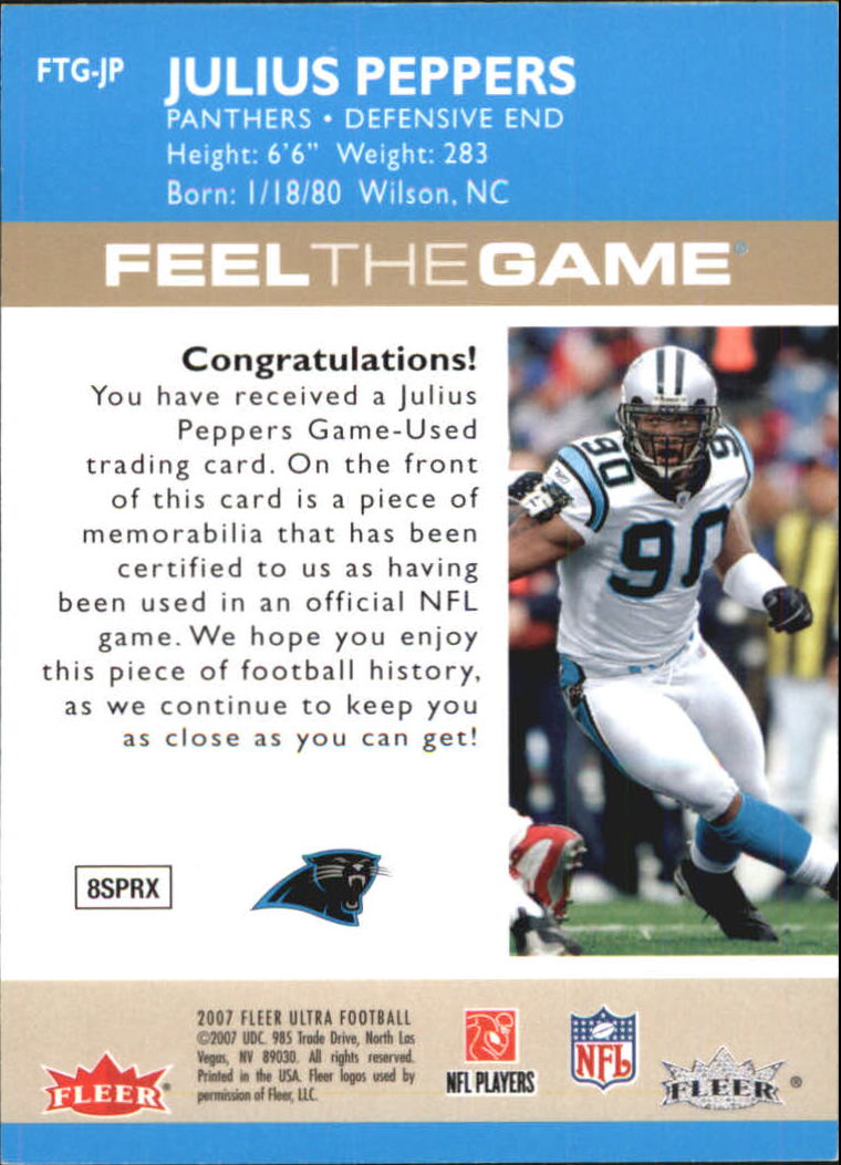 2007 Ultra Feel the Game Jerseys #JPE Julius Peppers back image