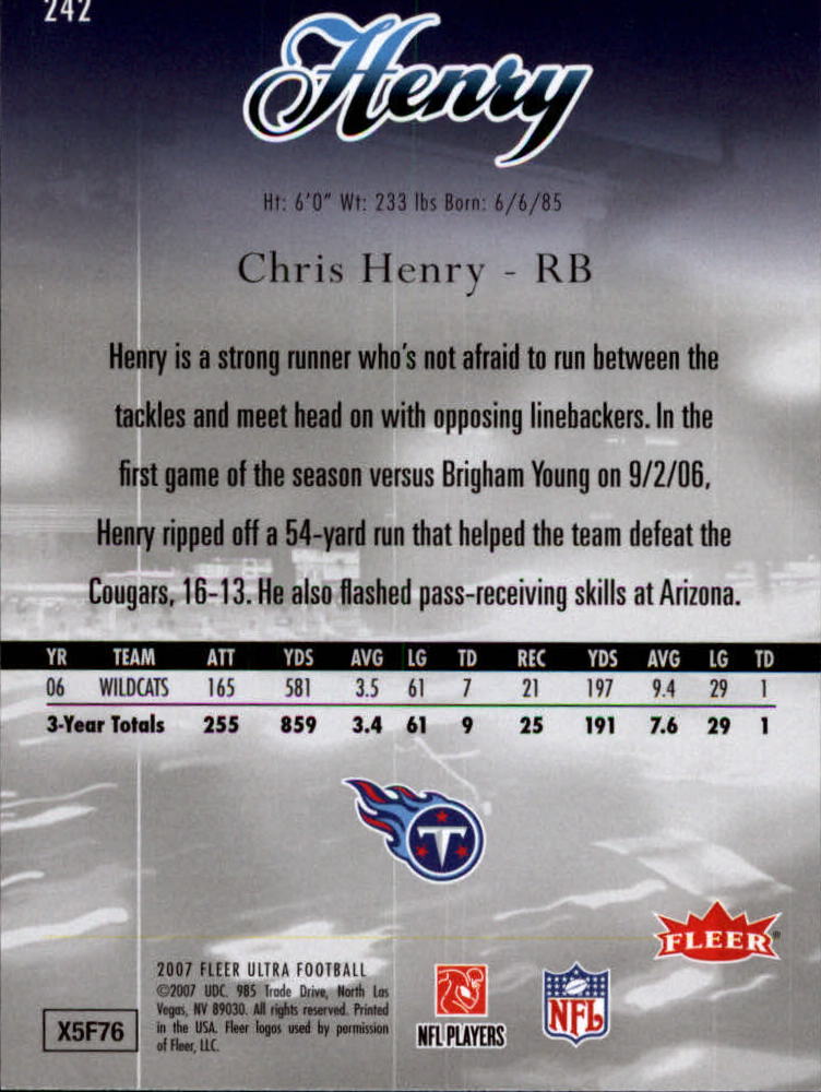 2007 Ultra Target Exclusive Rookies #242 Chris Henry back image