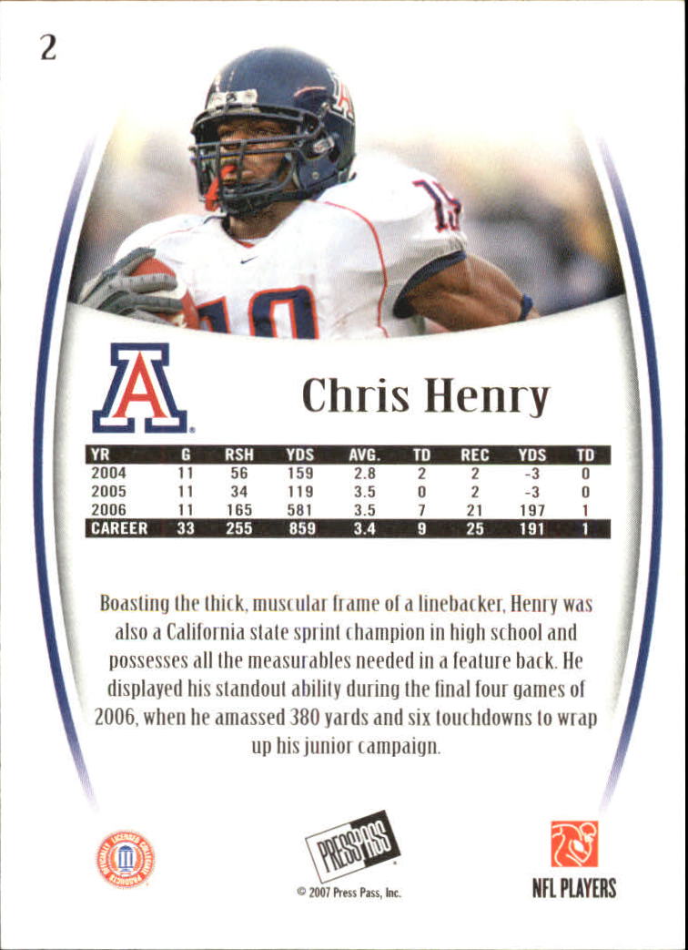 2007 Press Pass Legends #2 Chris Henry back image